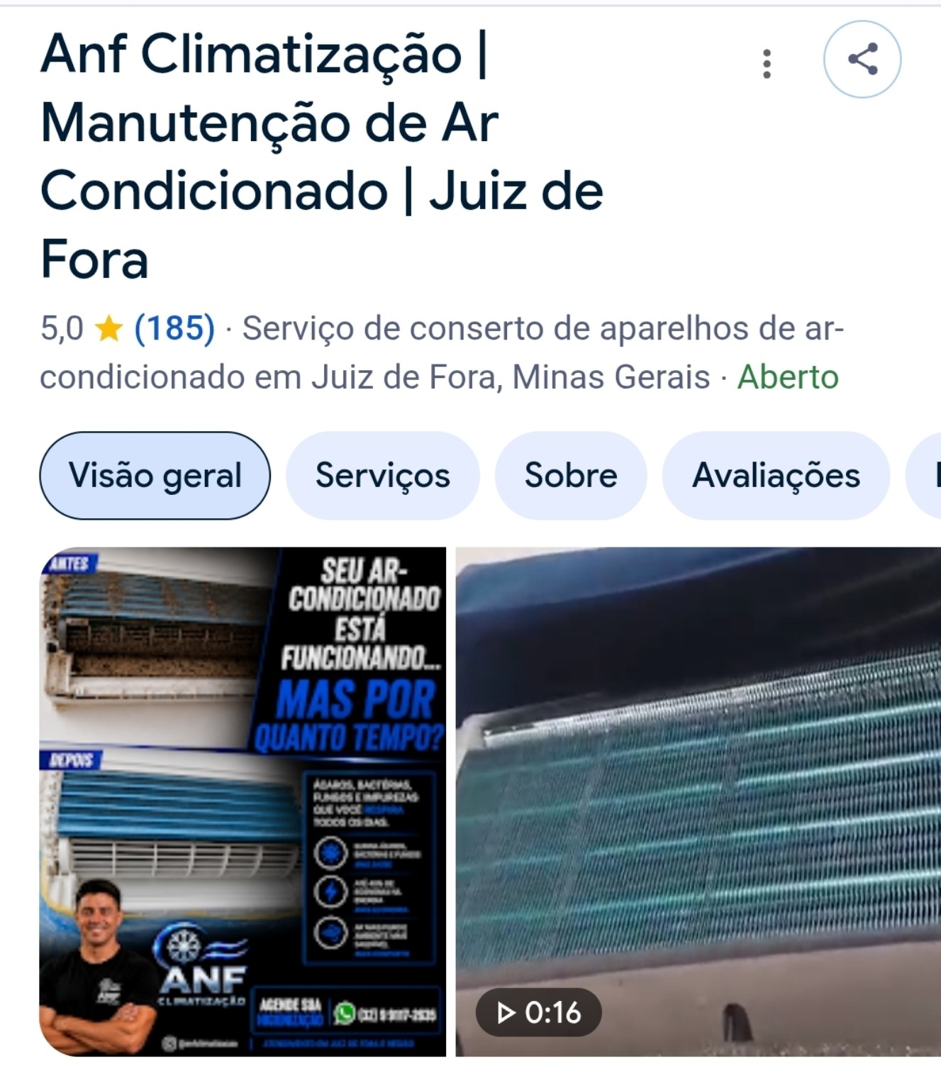 Avaliação nota 5 da ANF Climatização no Google